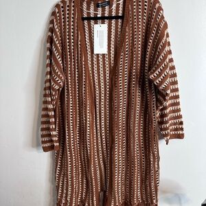 BloomChic Brown and Cream Striped Cardigan